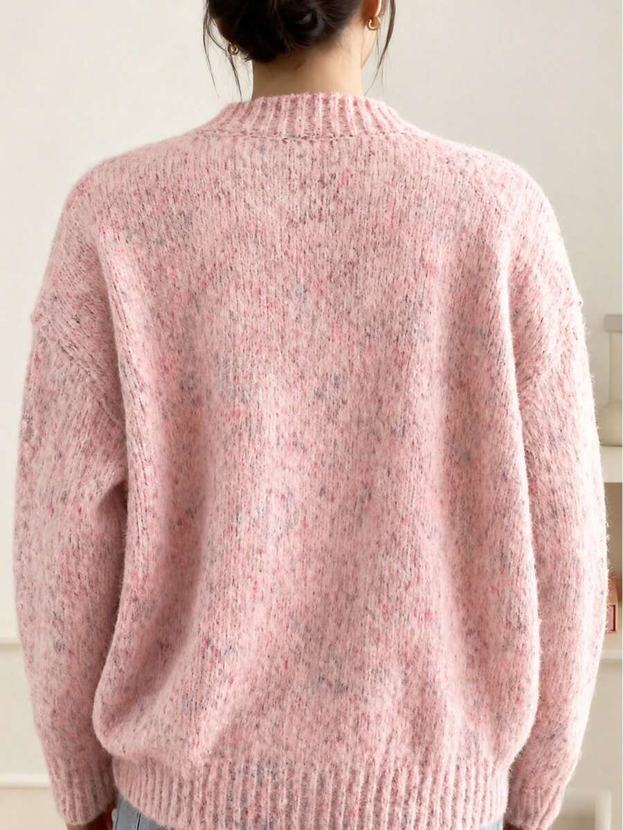 Kinsale Speckled Knit Crew Neck Button Front Cardigan