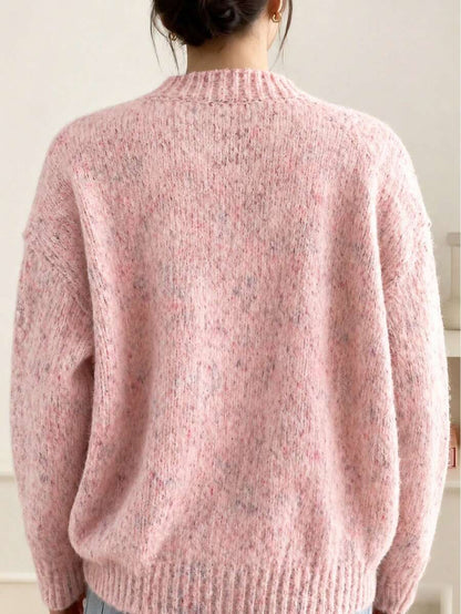 Kinsale Speckled Knit Crew Neck Button Front Cardigan