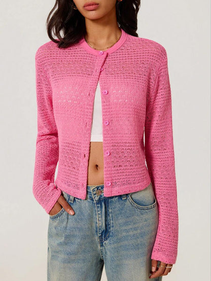 Elowen Round Neck Cropped Cardigan - Burgundy