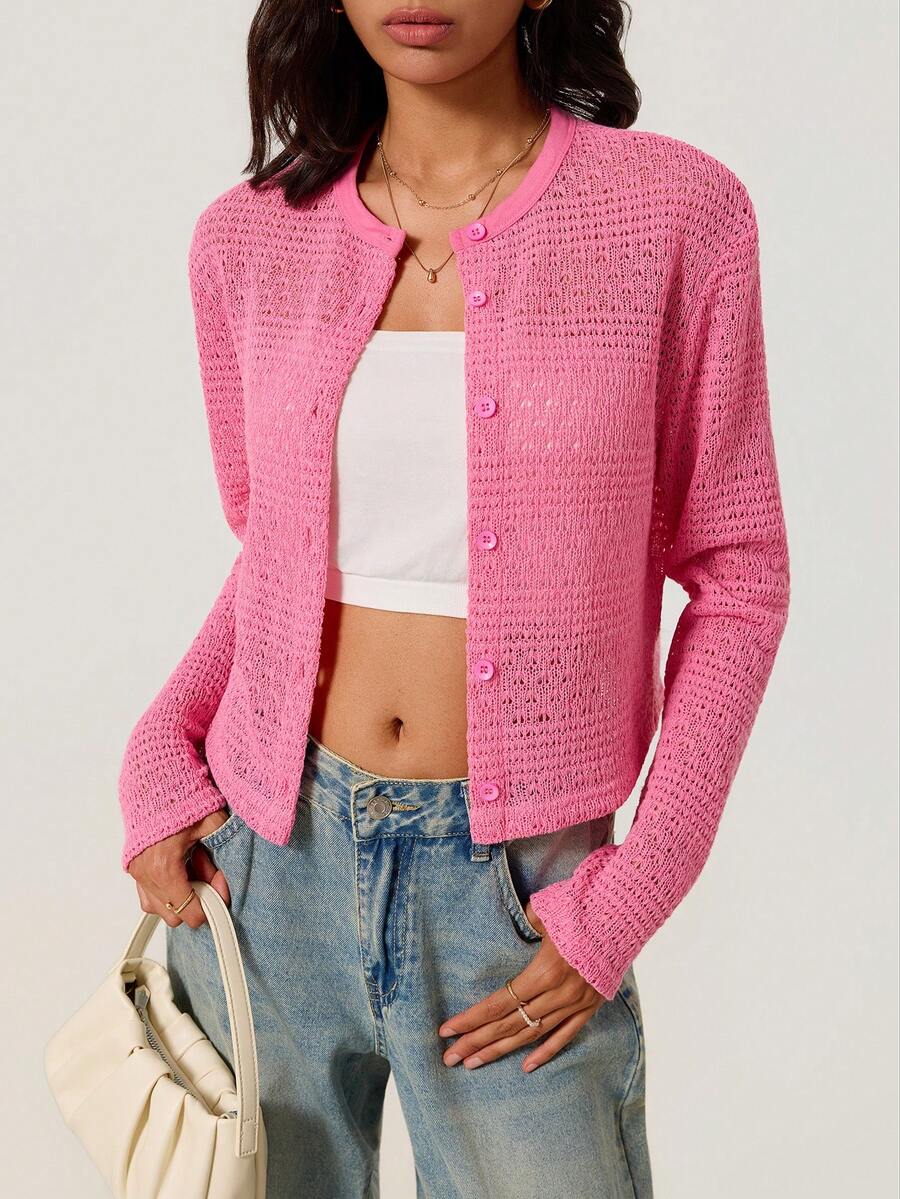 Elowen Round Neck Cropped Cardigan - Burgundy