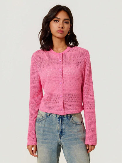 Elowen Round Neck Cropped Cardigan - Burgundy