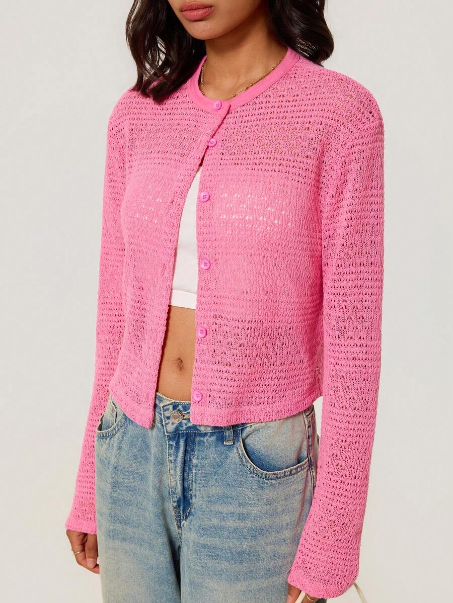 Elowen Round Neck Cropped Cardigan - Burgundy