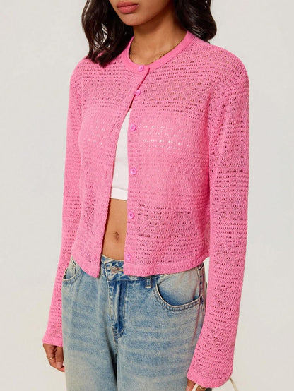 Elowen Round Neck Cropped Cardigan - Burgundy