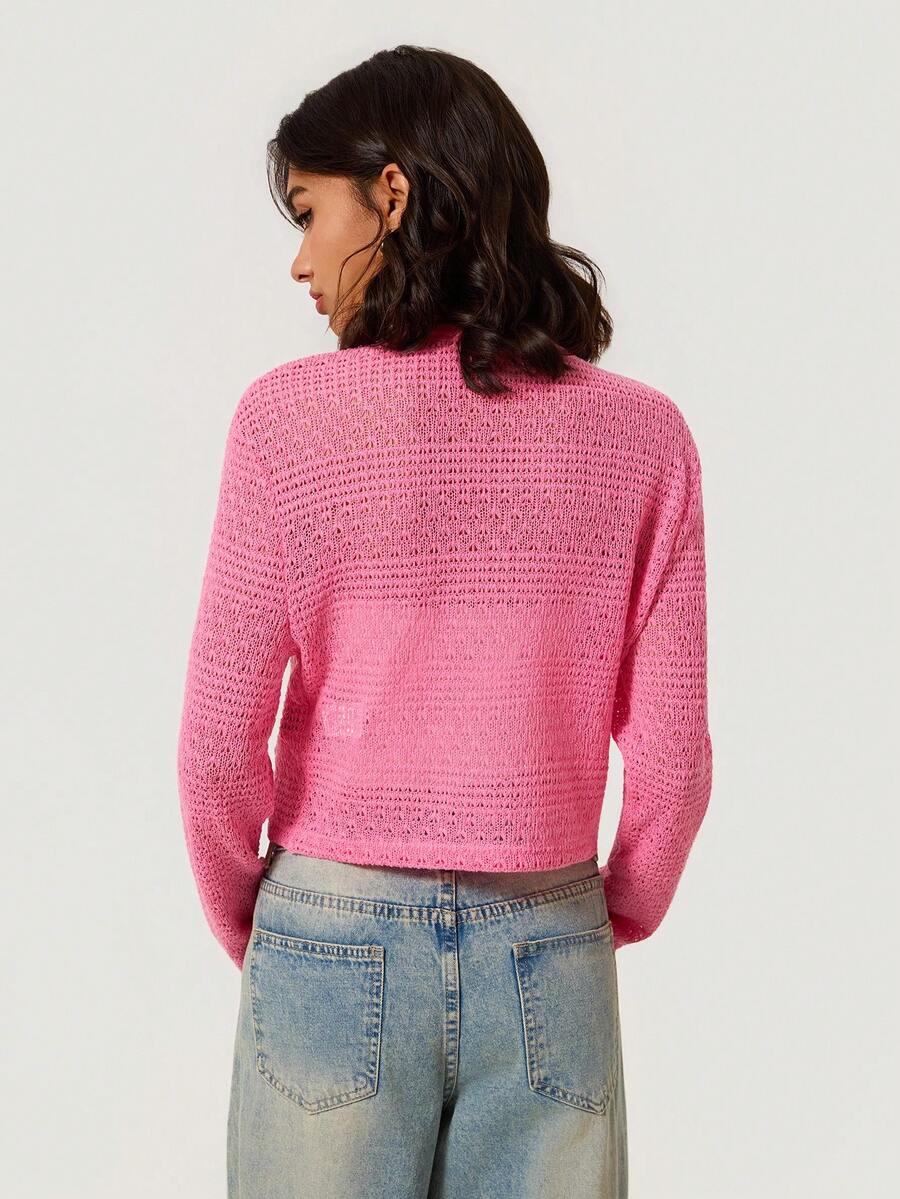 Elowen Round Neck Cropped Cardigan - Burgundy