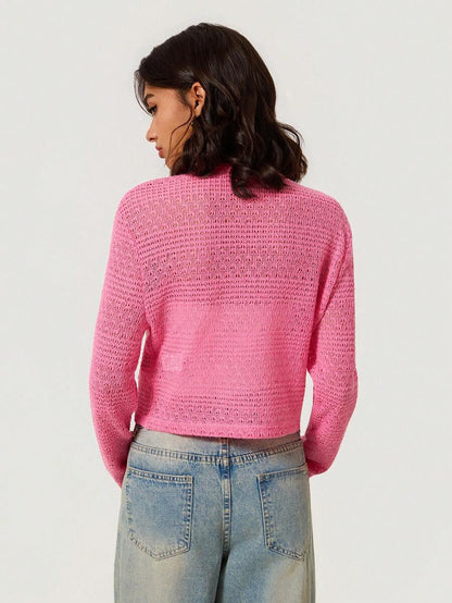 Elowen Round Neck Cropped Cardigan - Burgundy
