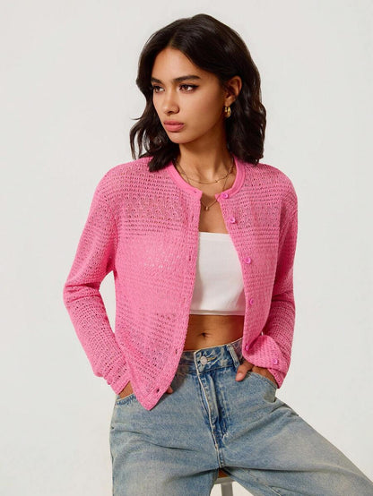 Elowen Round Neck Cropped Cardigan - Burgundy