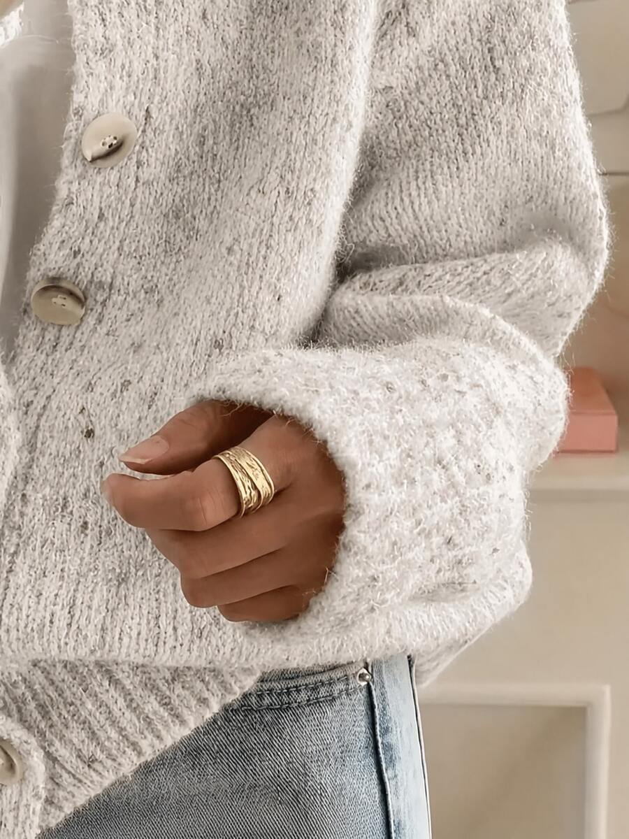 Kinsale Speckled Knit Crew Neck Button Front Cardigan