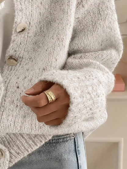 Kinsale Speckled Knit Crew Neck Button Front Cardigan