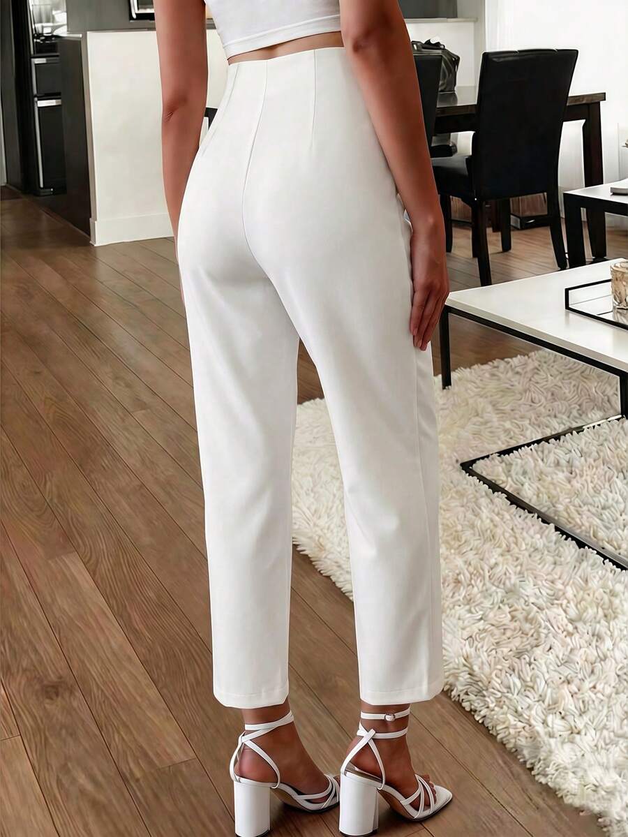 Women's Pleated Tapered Ankle Trousers, Stretch Dress Pants for Work Office - Apricot