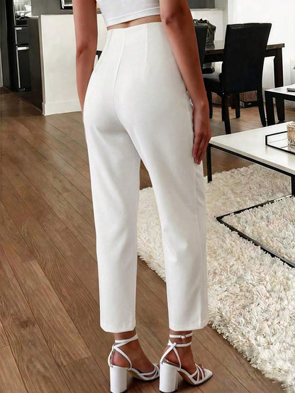 Women's Pleated Tapered Ankle Trousers, Stretch Dress Pants for Work Office - Apricot