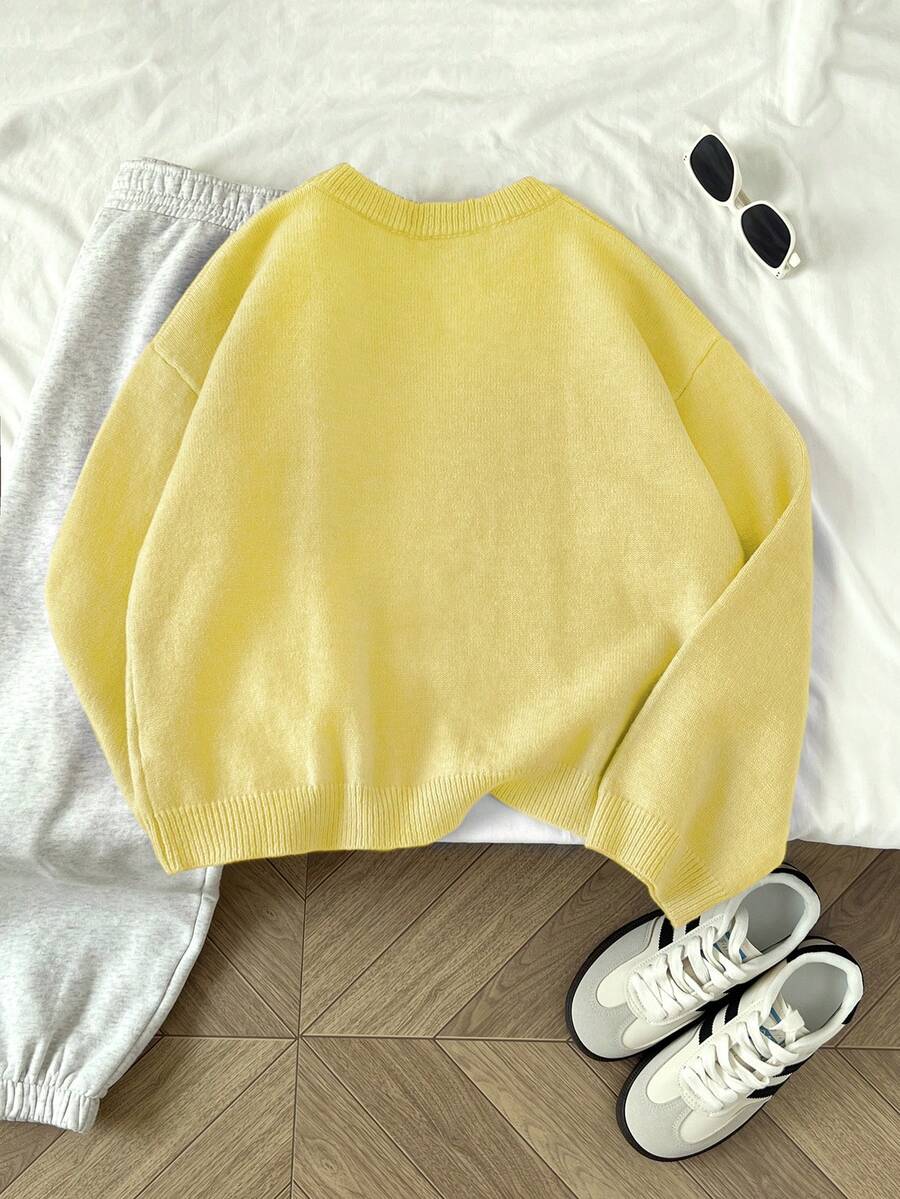 Women's Oversized Crew Neck Pullover Sweater, Relaxed Knit Sweater for Fall Winter - Camel
