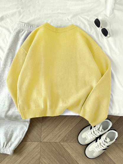 Women's Oversized Crew Neck Pullover Sweater, Relaxed Knit Sweater for Fall Winter - Camel