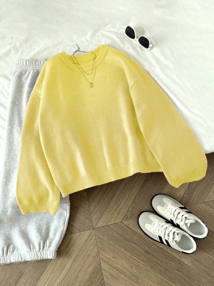 Women's Oversized Crew Neck Pullover Sweater, Relaxed Knit Sweater for Fall Winter - Royal Blue