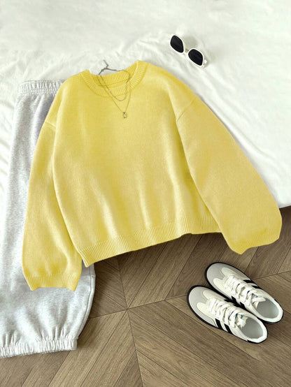 Women's Oversized Crew Neck Pullover Sweater, Relaxed Knit Sweater for Fall Winter - Royal Blue