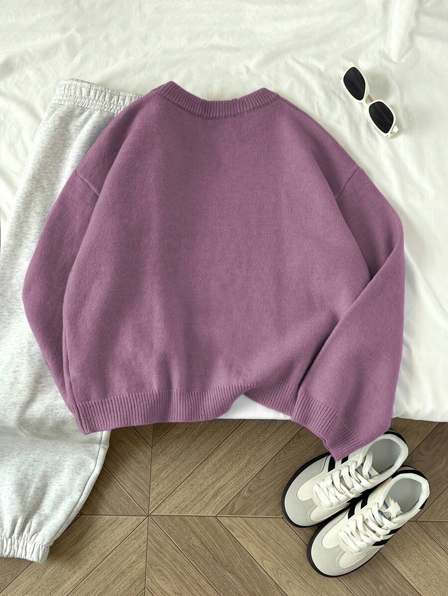 Women's Oversized Crew Neck Pullover Sweater, Relaxed Knit Sweater for Fall Winter - Teal Blue