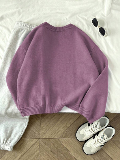 Women's Oversized Crew Neck Pullover Sweater, Relaxed Knit Sweater for Fall Winter - Teal Blue