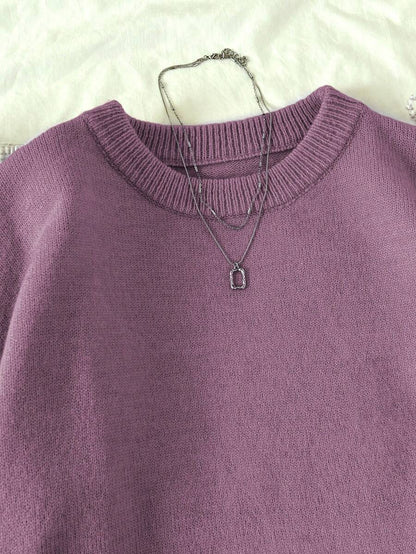 Women's Oversized Crew Neck Pullover Sweater, Relaxed Knit Sweater for Fall Winter - Coffee Brown