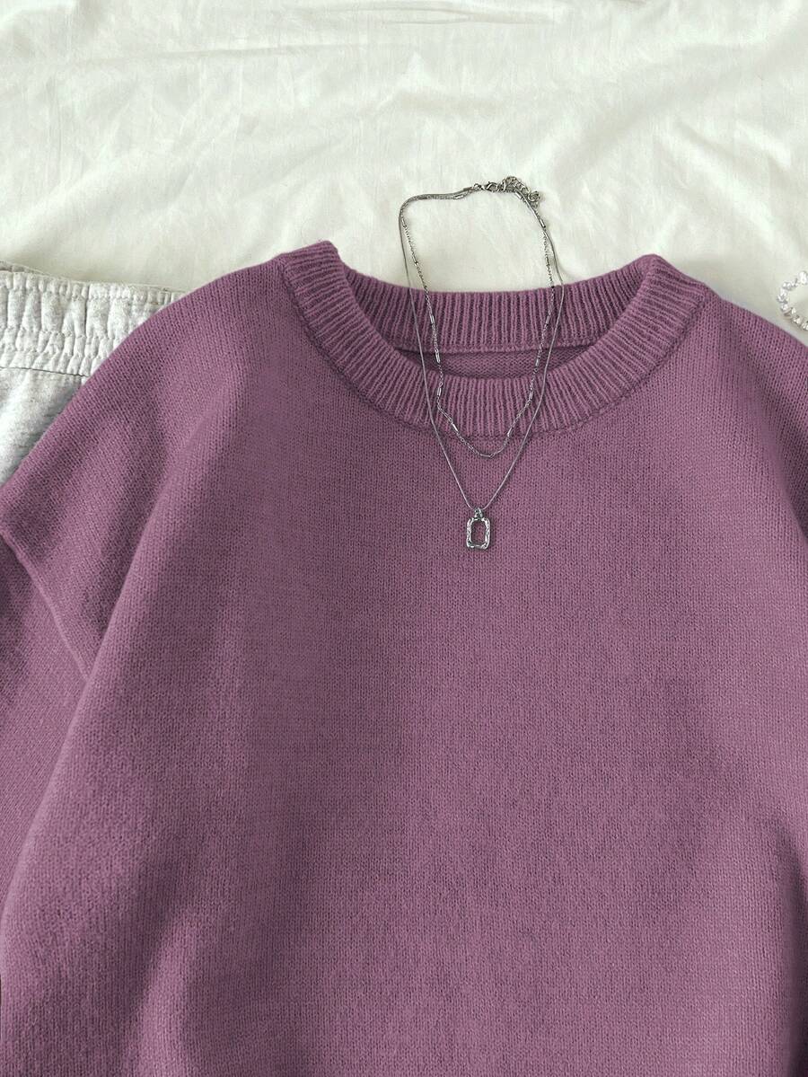 Women's Oversized Crew Neck Pullover Sweater, Relaxed Knit Sweater for Fall Winter - White