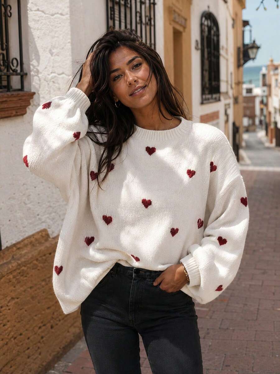 Cumbria Heart Pattern Loose Knit Sweater