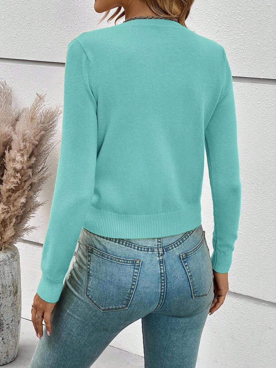 Georgiana Slim Ribbed V-Neck Button Front Knit Cardigan - Turquoise