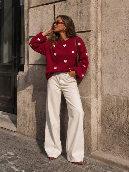 Cumbria Heart Pattern Loose Knit Sweater