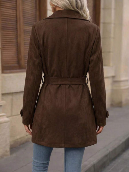 Juliana Single-Breasted Collared Coat with Button Front and Pockets - Apricot