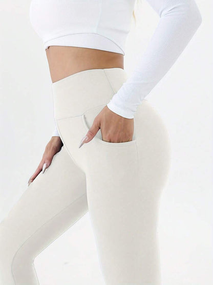 Isolde High Waist Brushed Thermal Leggings with Pockets - Cream