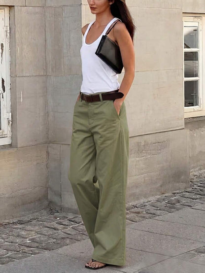 Belsize Loose Wide Leg Pants with Pockets - Green