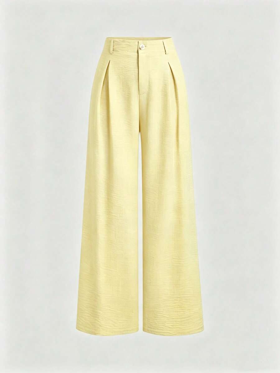 Katya Pleated Wide Leg Pants Tailored High Rise Trousers - Butter Yellow