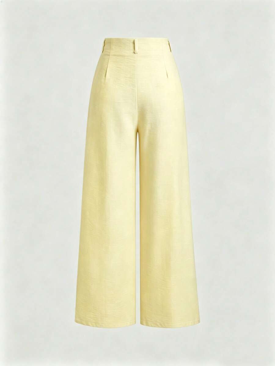 Katya Pleated Wide Leg Pants Tailored High Rise Trousers - Butter Yellow