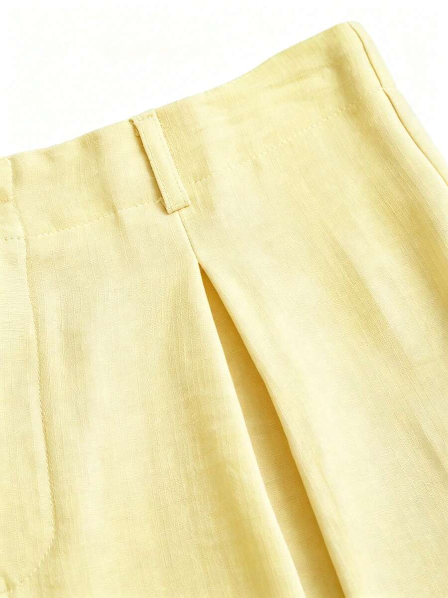 Katya Pleated Wide Leg Pants Tailored High Rise Trousers - Butter Yellow