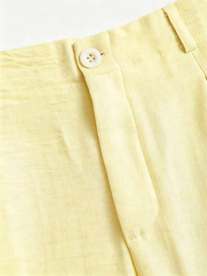 Katya Pleated Wide Leg Pants Tailored High Rise Trousers - Butter Yellow