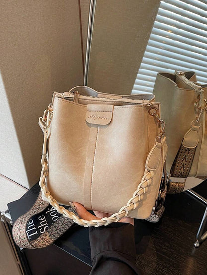 Lausanne Suede Look Bucket Bag with Wide Shoulder Strap
