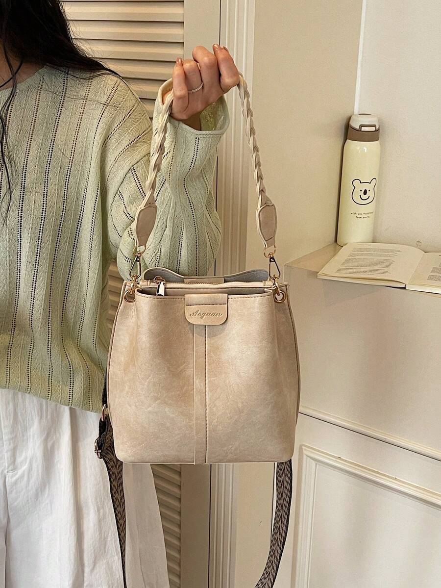 Lausanne Suede Look Bucket Bag with Wide Shoulder Strap