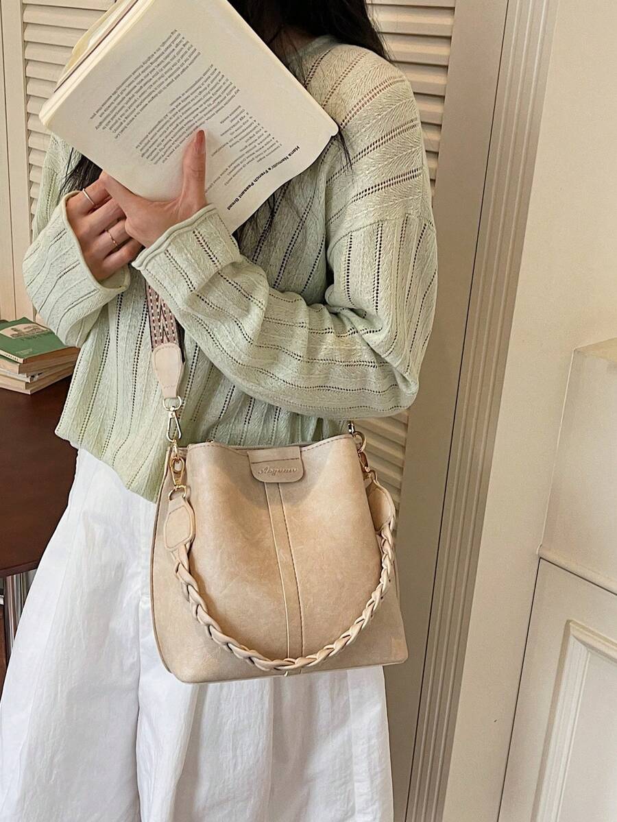 Lausanne Suede Look Bucket Bag with Wide Shoulder Strap
