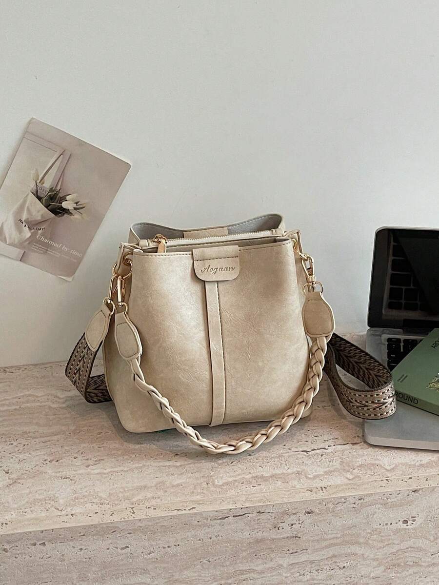 Lausanne Suede Look Bucket Bag with Wide Shoulder Strap