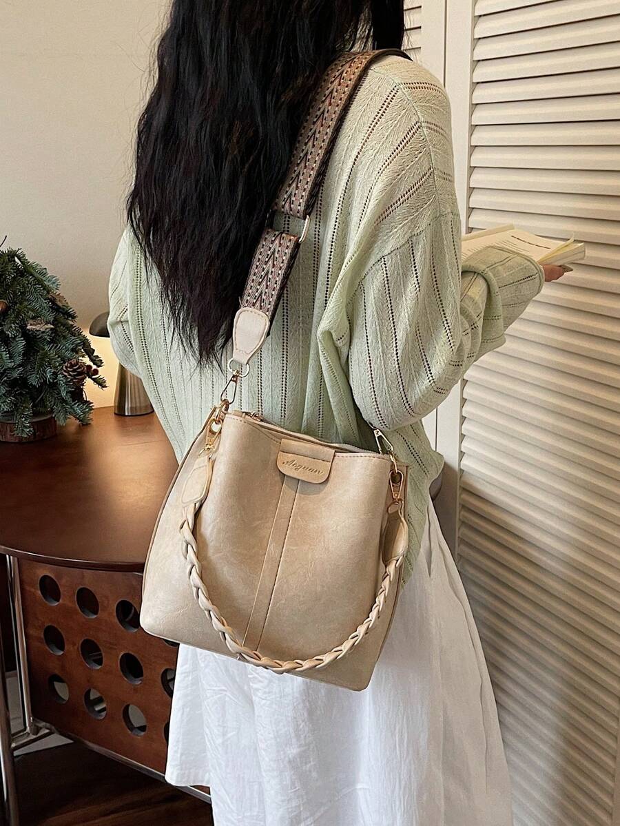 Lausanne Suede Look Bucket Bag with Wide Shoulder Strap