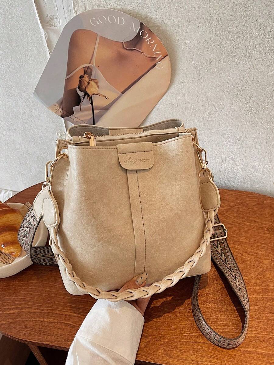 Lausanne Suede Look Bucket Bag with Wide Shoulder Strap