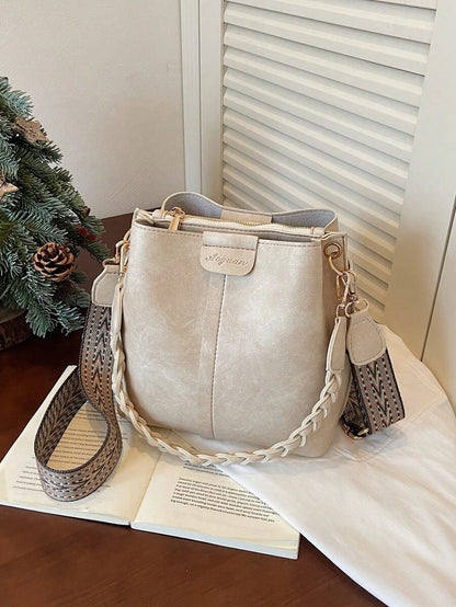 Lausanne Suede Look Bucket Bag with Wide Shoulder Strap