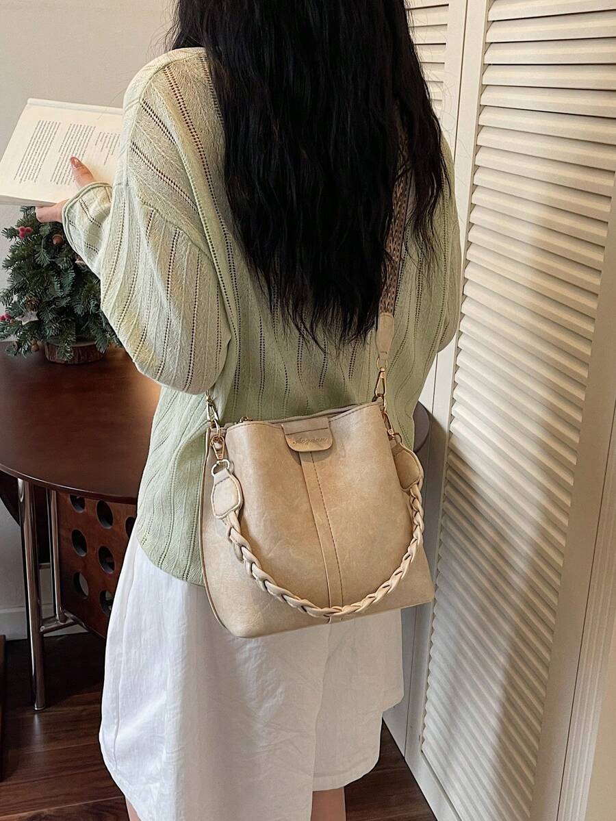 Lausanne Suede Look Bucket Bag with Wide Shoulder Strap