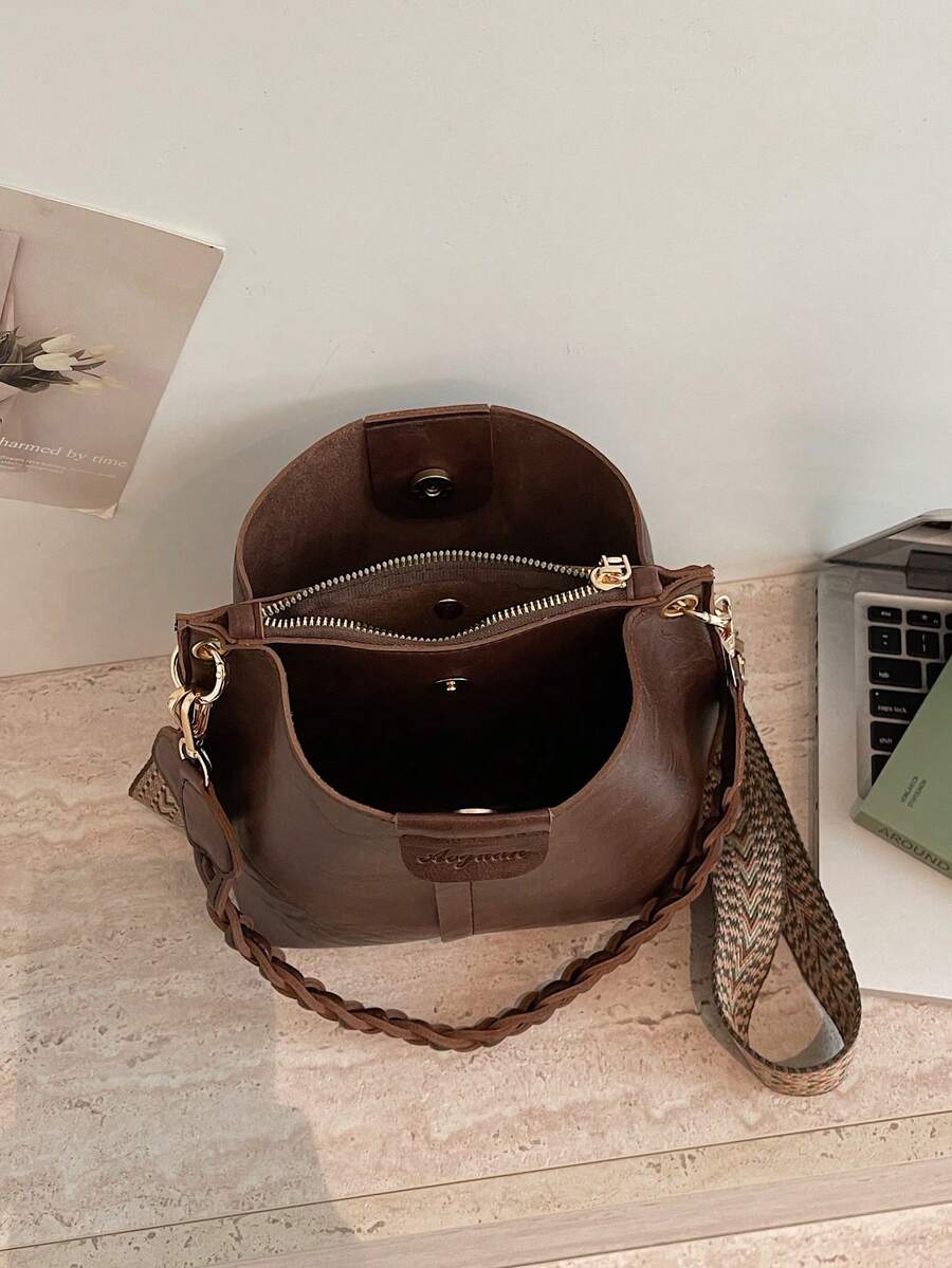 Lausanne Suede Look Bucket Bag with Wide Shoulder Strap