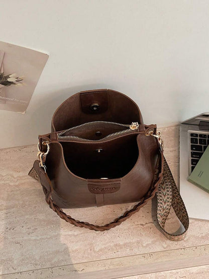 Lausanne Suede Look Bucket Bag with Wide Shoulder Strap