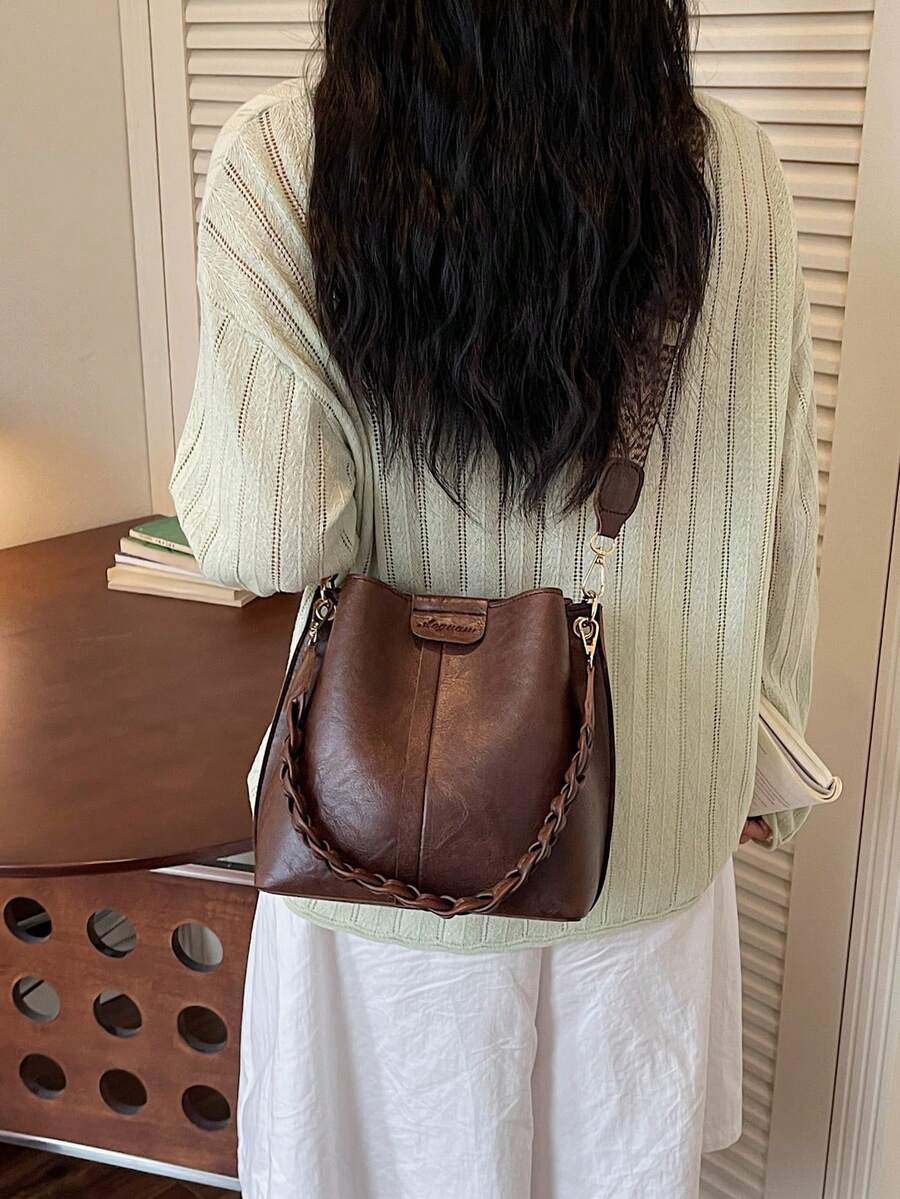 Lausanne Suede Look Bucket Bag with Wide Shoulder Strap