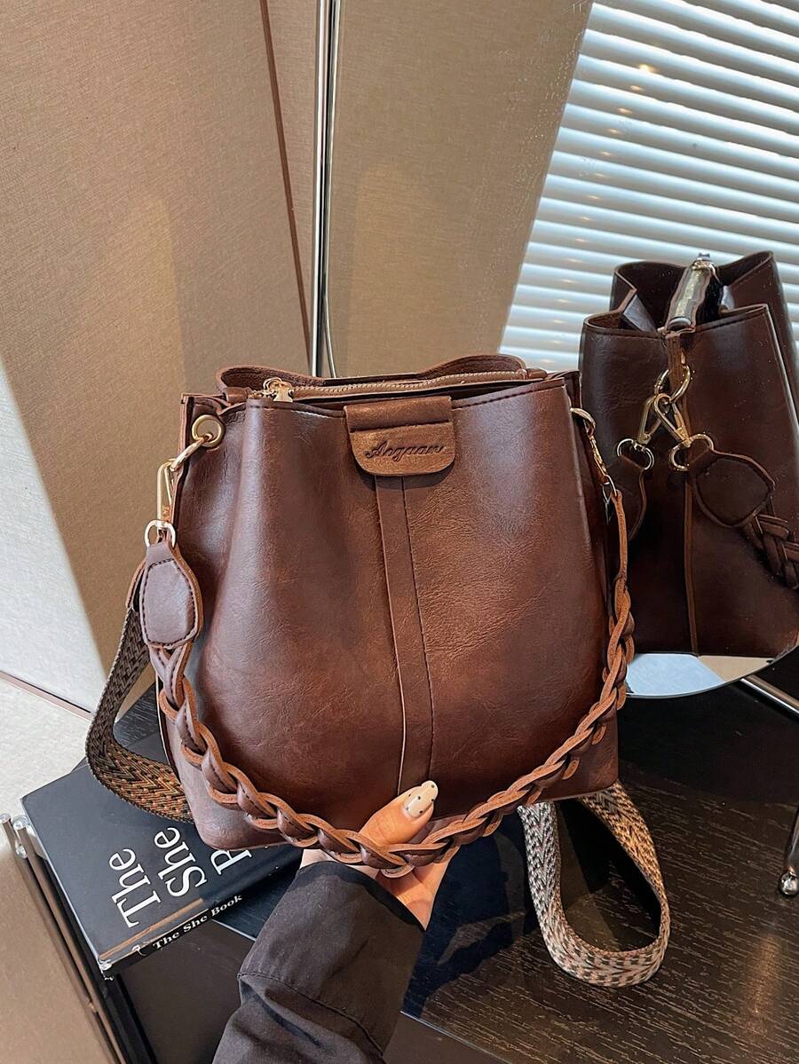 Lausanne Suede Look Bucket Bag with Wide Shoulder Strap