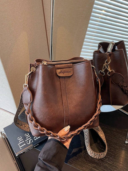 Lausanne Suede Look Bucket Bag with Wide Shoulder Strap