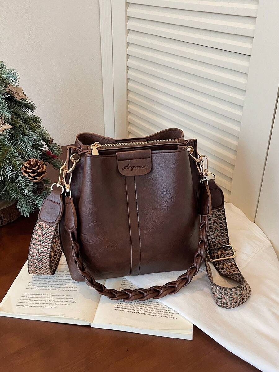 Lausanne Suede Look Bucket Bag with Wide Shoulder Strap