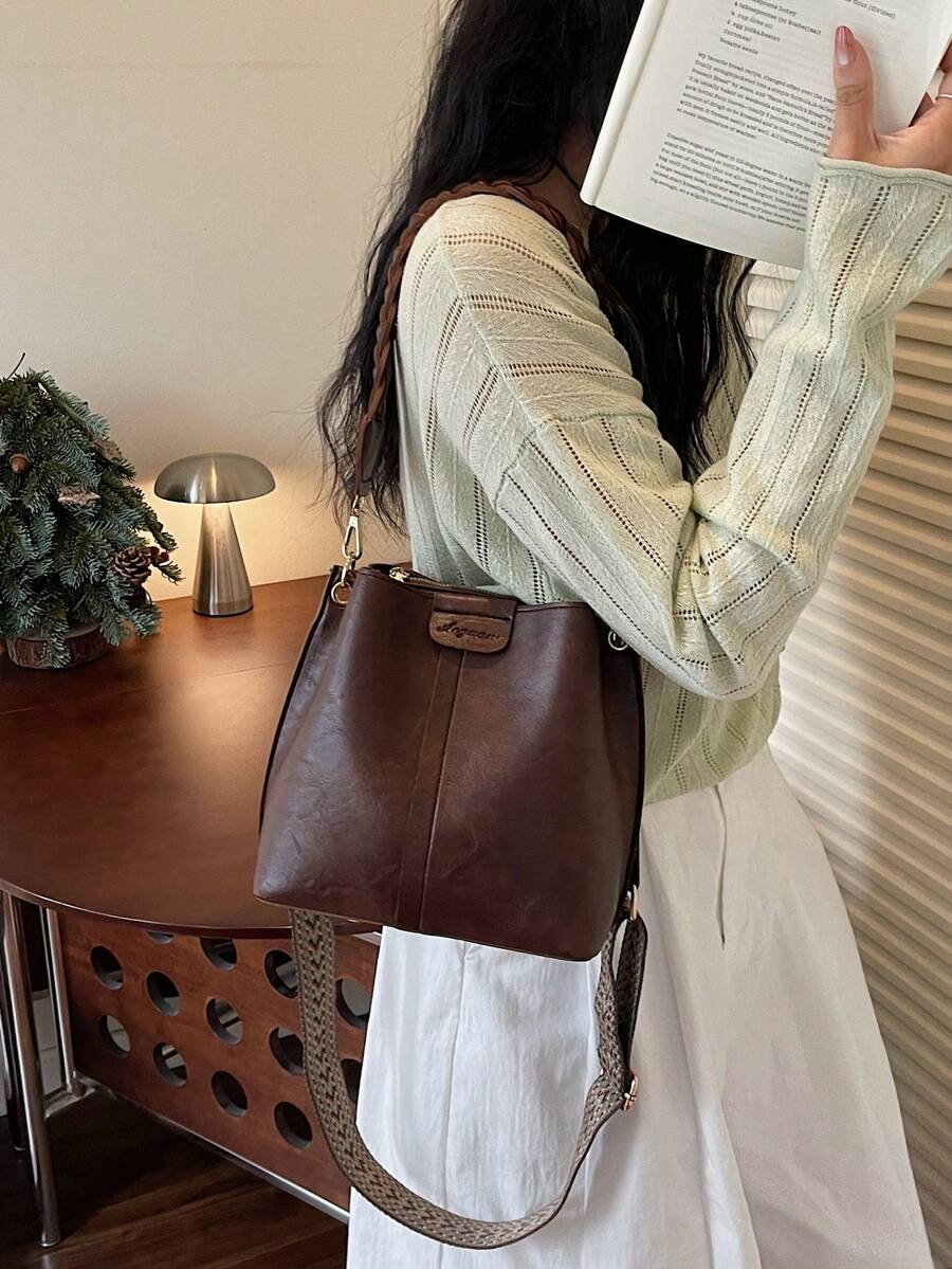 Lausanne Suede Look Bucket Bag with Wide Shoulder Strap