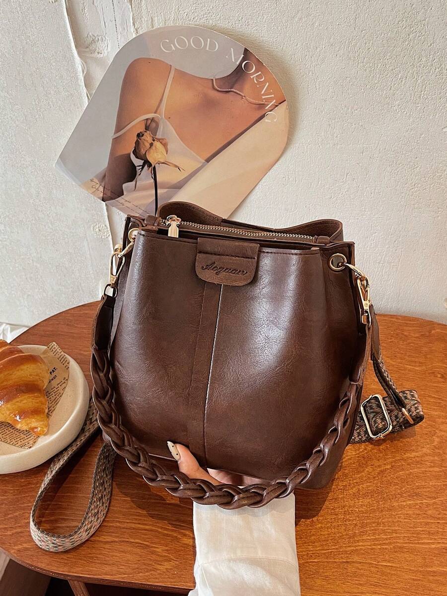 Lausanne Suede Look Bucket Bag with Wide Shoulder Strap