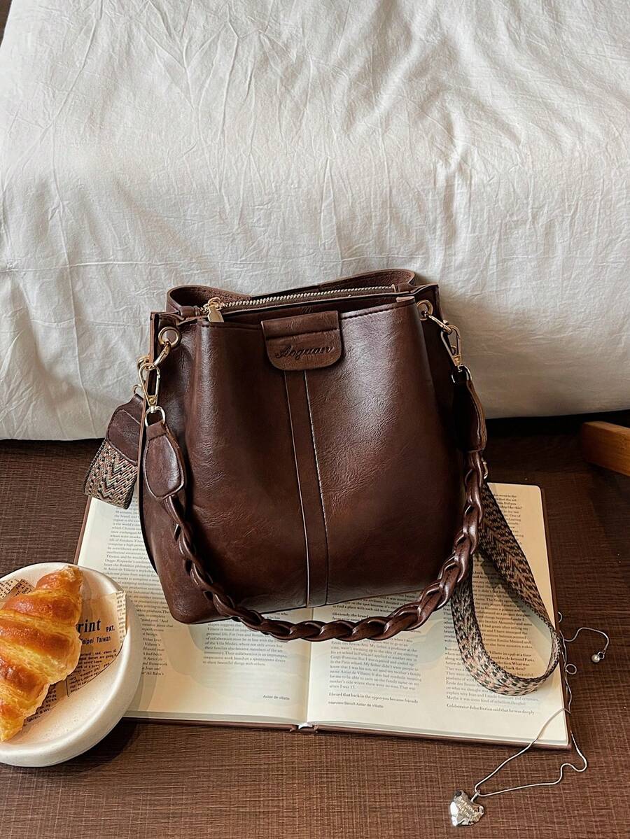 Lausanne Suede Look Bucket Bag with Wide Shoulder Strap