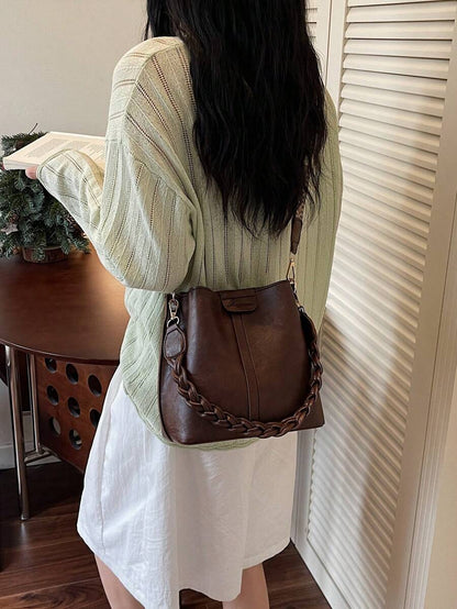 Lausanne Suede Look Bucket Bag with Wide Shoulder Strap